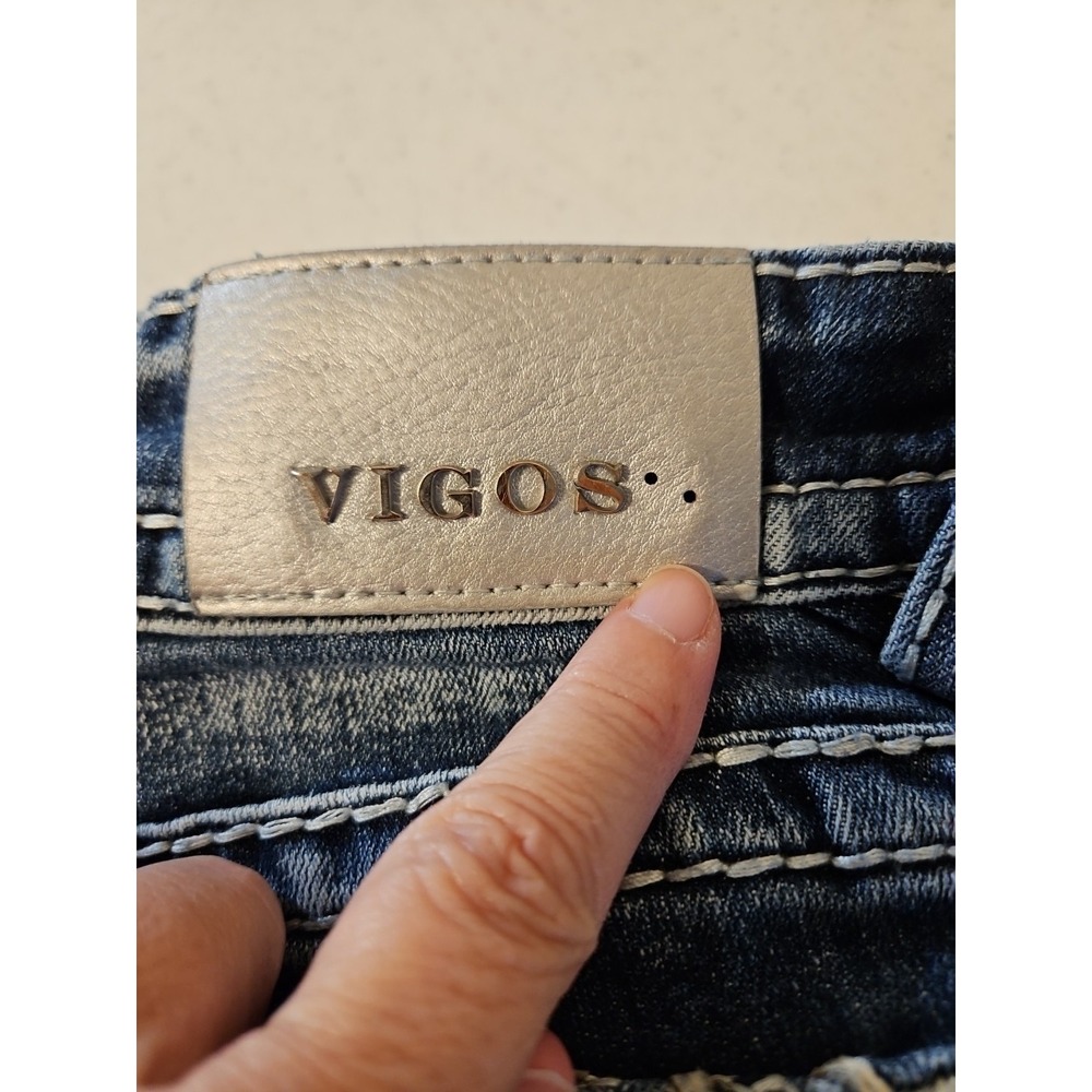 Vigoss Capri Jeans Womens 3/4 "The Dallas Capri" Thick Stitch Rhinestones (A1104 - Picture 2 of 6